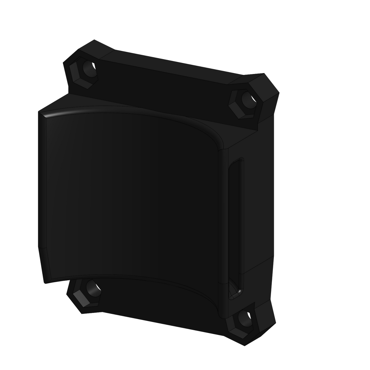 Tripod back accessory for the Talking Timer, shown by itself in black nylon with a curved cradle, velcro slot, and recessed nut pockets.