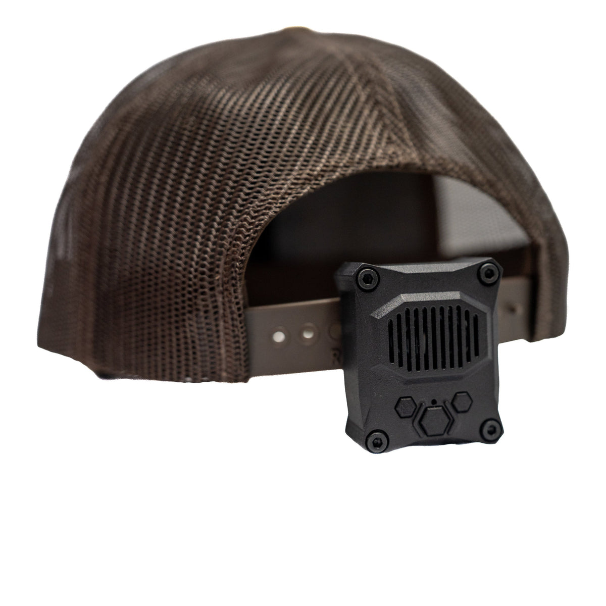 Talking Timer clipped to the adjustable strap at the back of a cap.