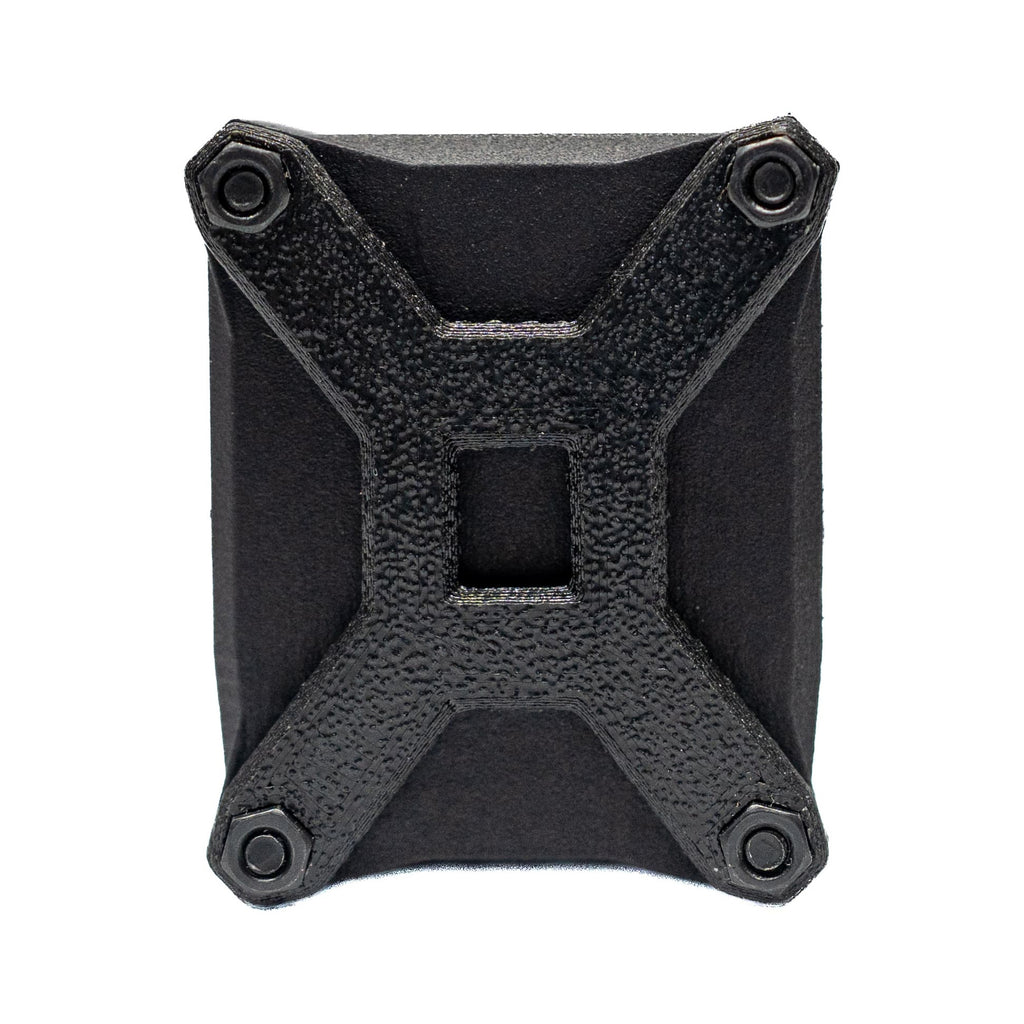 Rear view of the Talking Timer with the X-shaped MOLLE back over the flat back.