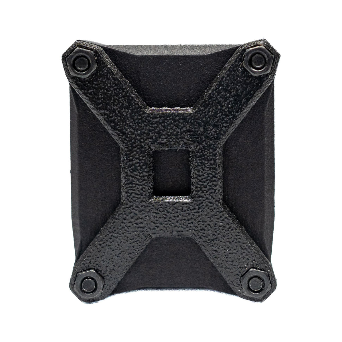 Rear view of the Talking Timer with the X-shaped MOLLE back over the flat back.
